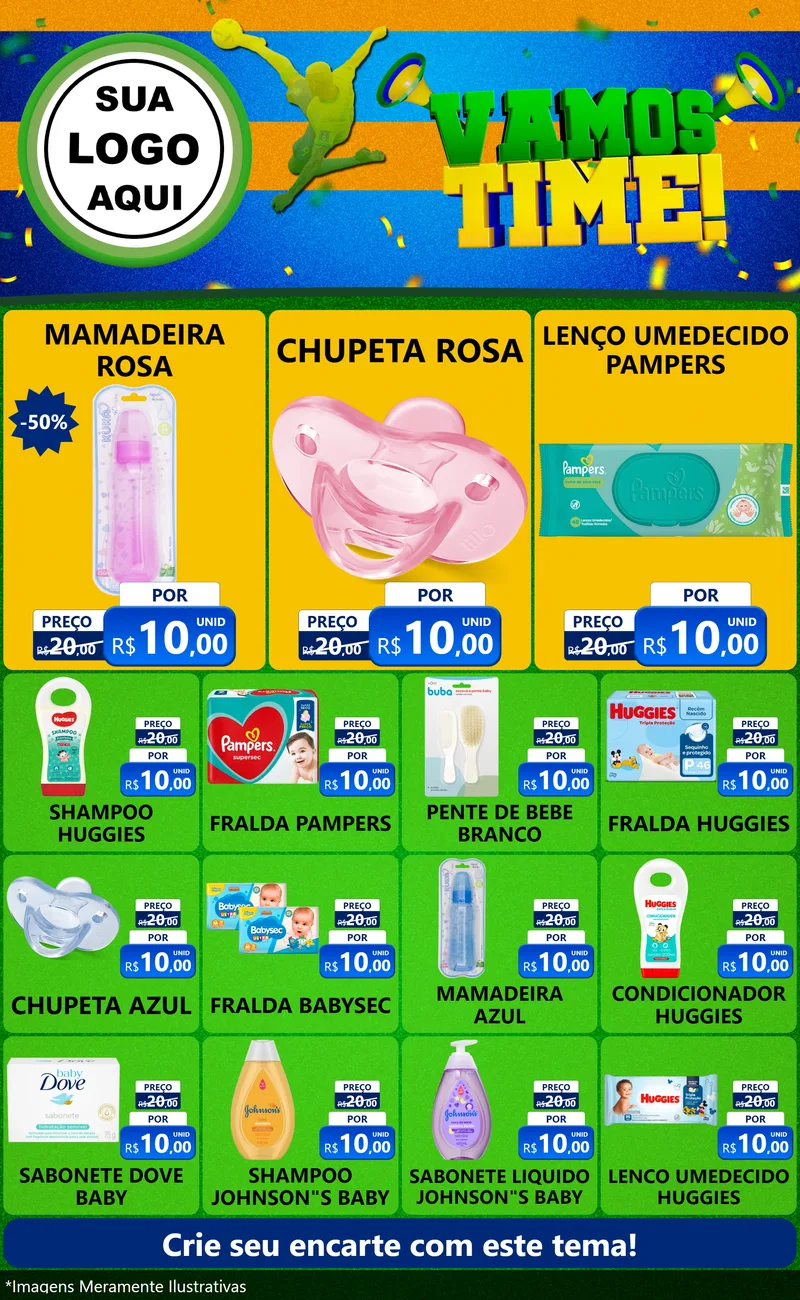 Modelo de Encarte para Encarte Grande com o tema Vamos Time! para Bebês
