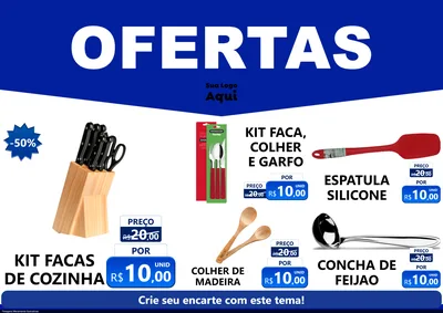 Modelo de Encarte para Encarte A4 Horizontal com o tema Ofertas Azul Cartaz para Utilidades Domésticas