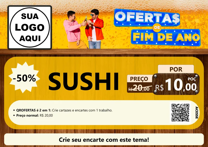 Modelo de Cartaz para Cartaz A4 Horizontal com o tema Ofertas de Fim de Ano para Comida japonesa