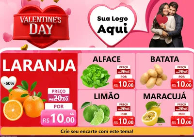 Modelo de Encarte para Encarte A4 Horizontal com o tema Valentine's Day para Hortifrúti