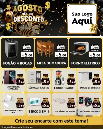 Modelo de Rede Social para Feed Instagram com o tema Agosto Mês do Desconto Louco para Móveis e Eletro