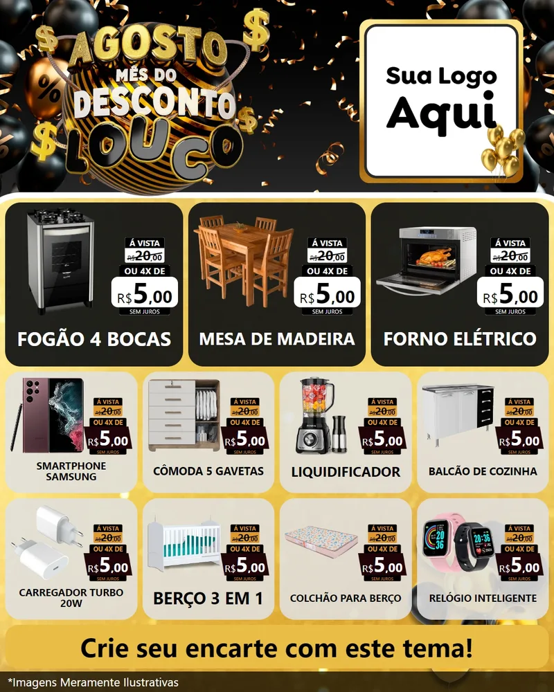 Modelo de Rede Social para Feed Instagram com o tema Agosto Mês do Desconto Louco para Móveis e Eletro