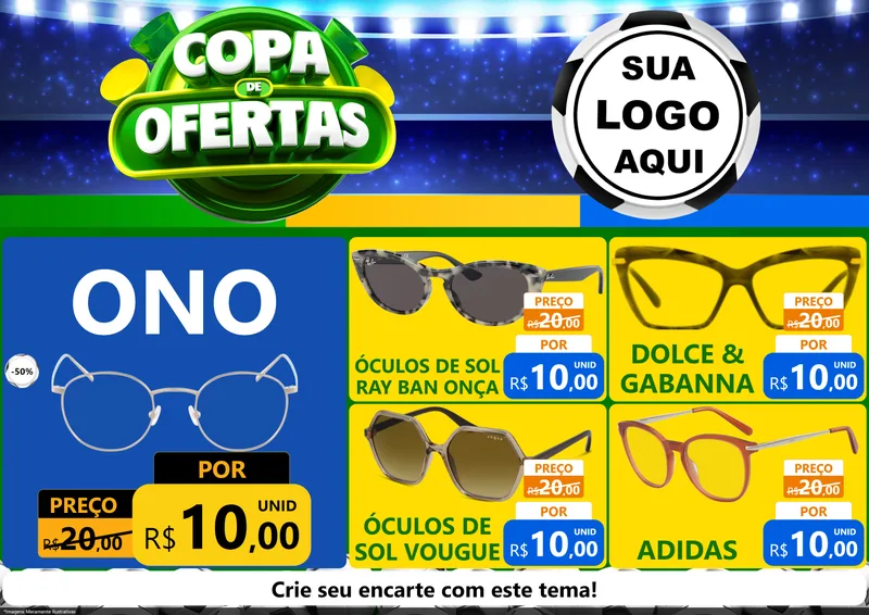 Modelo de Encarte para Encarte A4 Horizontal com o tema Copa de Ofertas para Óticas