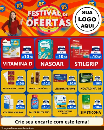 Modelo de Rede Social para Feed Instagram com o tema Festival de Ofertas para Farmácia