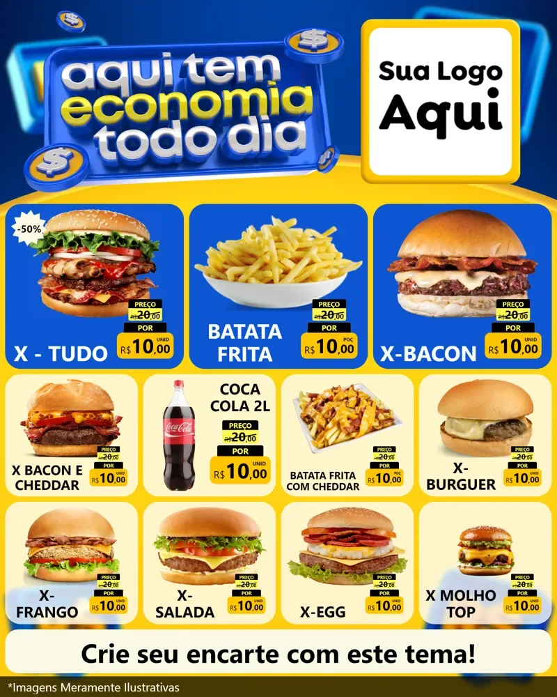 Modelo de Rede Social para Feed Instagram com o tema Aqui Tem Economia Todo Dia para Hamburgueria