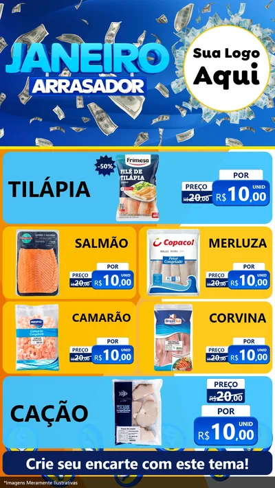 Modelo de TV para TV Vertical com o tema Janeiro Arrasador para Peixaria