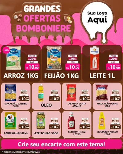 Modelo de Rede Social para Feed Instagram com o tema Grandes Ofertas Bomboniere para Supermercado