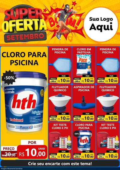Modelo de Encarte para Encarte A4 Vertical com o tema Super Oferta Setembro para Produtos para Piscina
