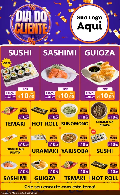 Modelo de Encarte para Encarte Grande com o tema Dia do Cliente para Comida japonesa