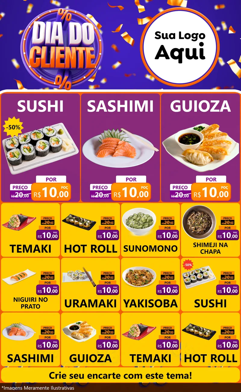 Modelo de Encarte para Encarte Grande com o tema Dia do Cliente para Comida japonesa
