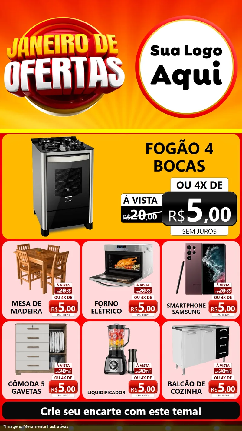Modelo de Rede Social para Stories com o tema Janeiro de Ofertas para Móveis e Eletro
