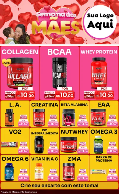 Modelo de Encarte para Encarte Grande com o tema Semana Das Mães para Suplementos alimentares