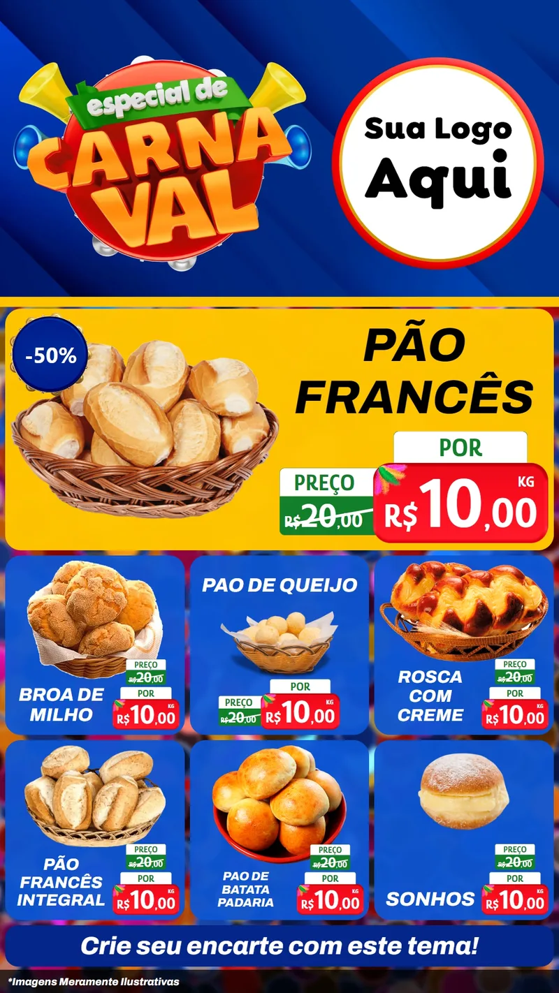 Modelo de Rede Social para Stories com o tema Especial de Carnaval para Padaria