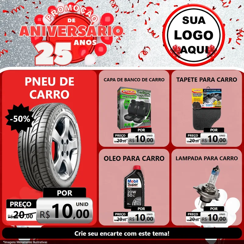 Modelo de Rede Social para Feed Facebook com o tema Promoção de Aniversário - 25Anos para Auto peças