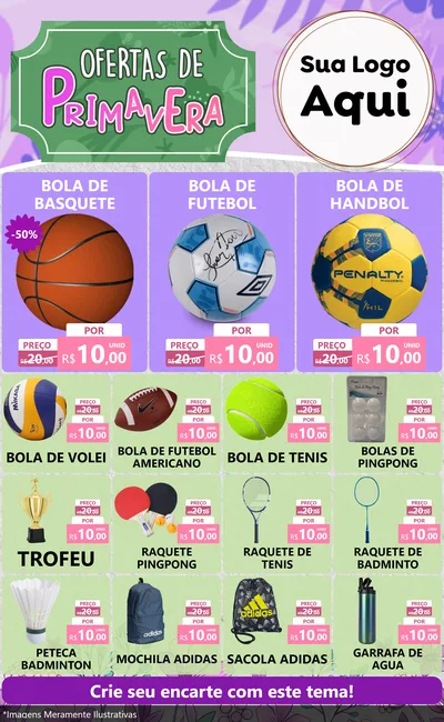 Modelo de Encarte para Encarte Grande com o tema Ofertas de Primavera para Artigos Esportivos