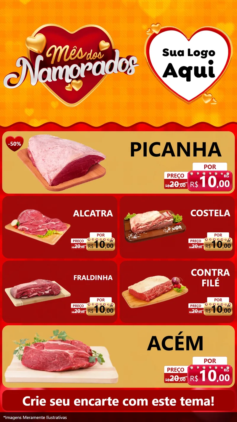 Modelo de TV para TV Vertical com o tema Mês dos Namorados para Açougue