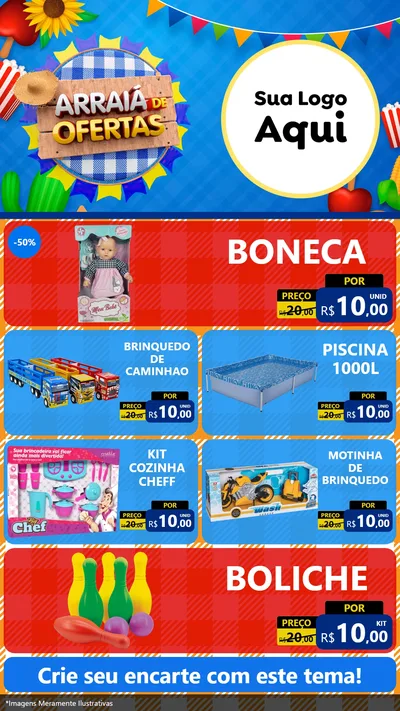 Modelo de TV para TV Vertical com o tema Arraiá de Ofertas para Brinquedos