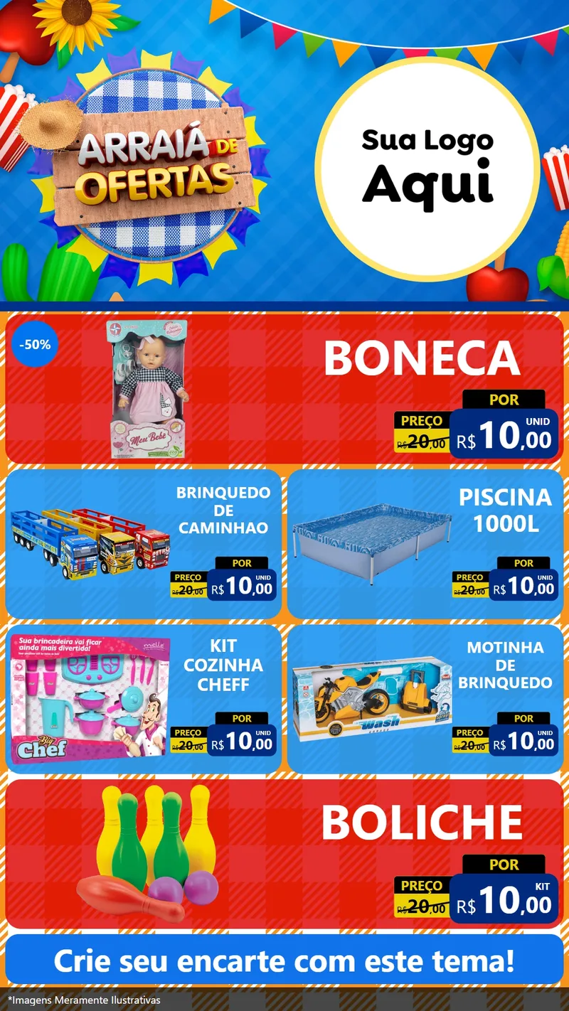 Modelo de TV para TV Vertical com o tema Arraiá de Ofertas para Brinquedos