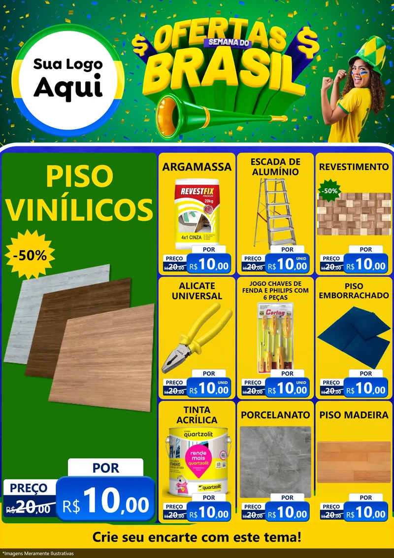 Modelo de Encarte para Encarte A4 Vertical com o tema Ofertas Semana do Brasil para Material para Construção