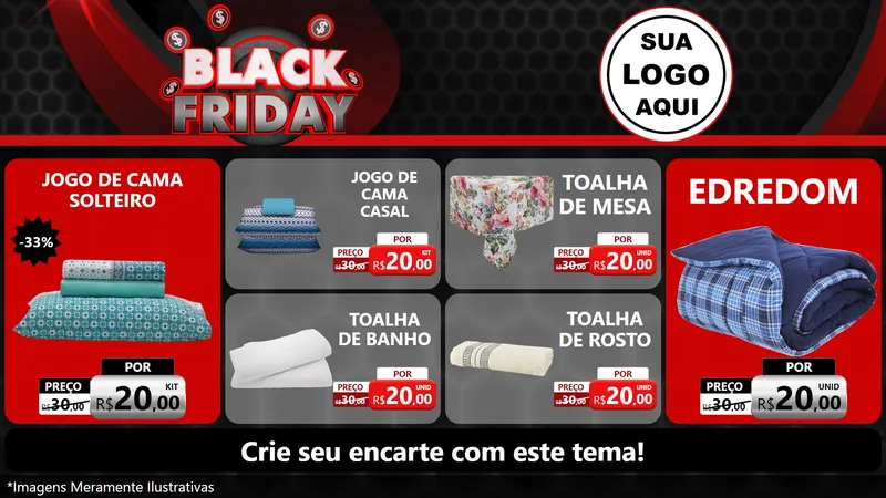 Modelo de TV para TV Horizontal com o tema Black Friday para Cama, Mesa e Banho
