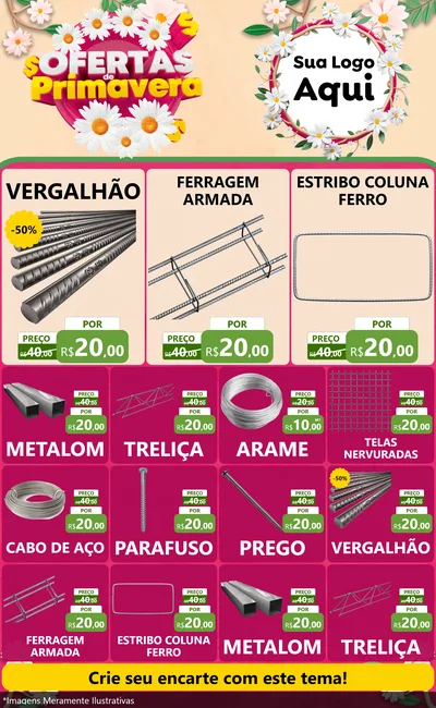 Modelo de Encarte para Encarte Grande com o tema Ofertas de Primavera para Ferragens