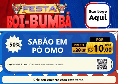 Modelo de Cartaz para Cartaz A4 Horizontal com o tema Festa Boi Bumbá para Produtos de Limpeza
