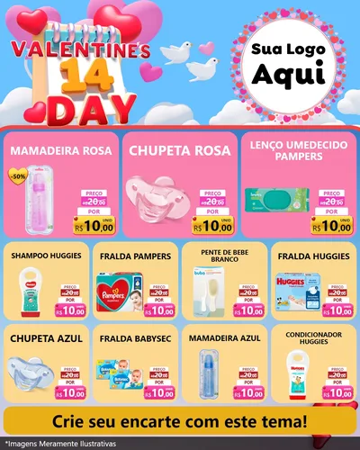 Modelo de Rede Social para Feed Instagram com o tema Valentine's Day para Bebês