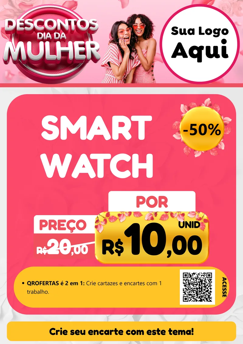 Modelo de Cartaz para Cartaz A4 Vertical com o tema Descontos Dia da Mulher para Informática