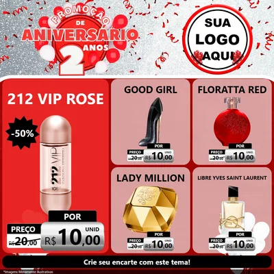 Modelo de Rede Social para Feed Facebook com o tema Promoção de Aniversário - 2 Anos para Perfumes