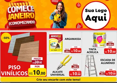 Modelo de Encarte para Encarte A4 Horizontal com o tema Comece Janeiro Economizando para Material para Construção
