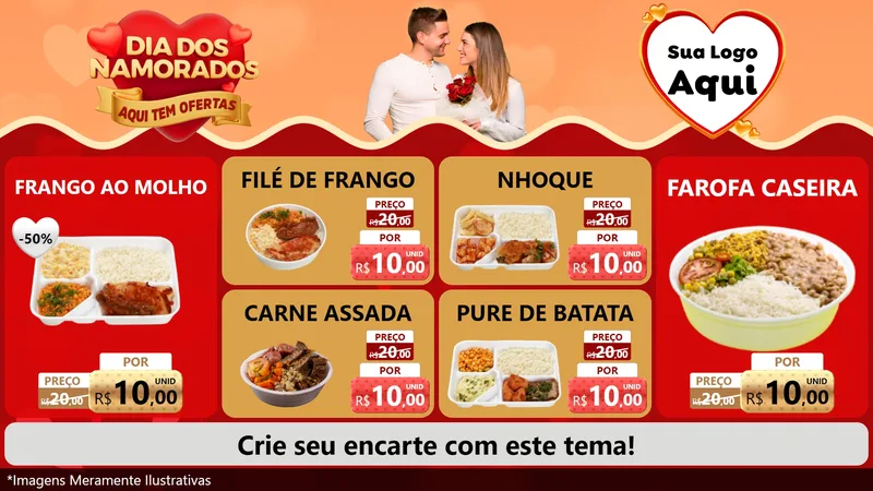 Modelo de TV para TV Horizontal com o tema Dia dos Namorados - Aqui Tem Ofertas para Restaurante