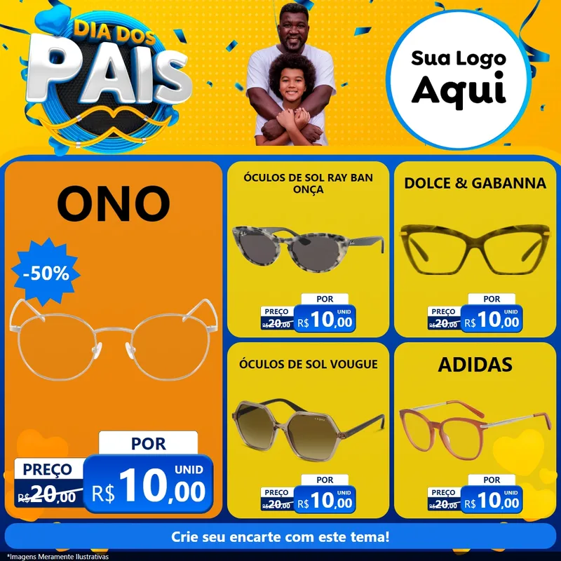 Modelo de Rede Social para Feed Facebook com o tema Dia dos Pais para Óticas