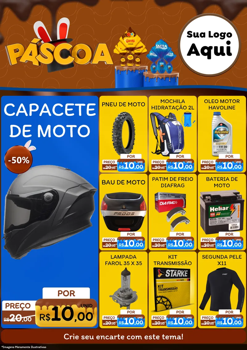 Modelo de Encarte para Encarte A4 Vertical com o tema Páscoa para Moto peças