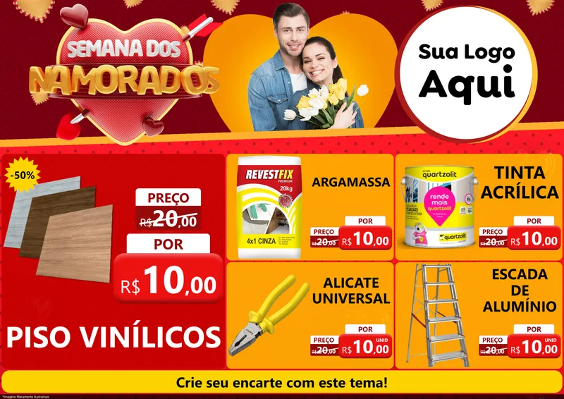Modelo de Encarte para Encarte A4 Horizontal com o tema Semana dos Namorados para Material para Construção