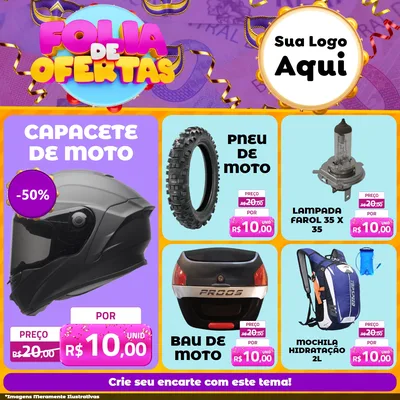 Modelo de Rede Social para Feed Facebook com o tema Folia de Ofertas para Moto peças
