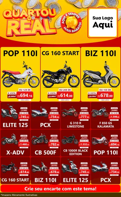 Modelo de Encarte para Encarte Grande com o tema Quartou do Real para Concessionaria de Motos