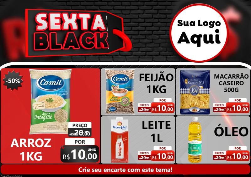 Modelo de Encarte para Encarte A4 Horizontal com o tema Sexta Black para Supermercado