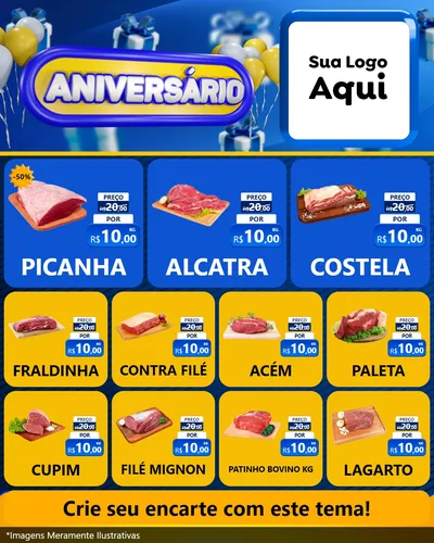 Modelo de Rede Social para Feed Instagram com o tema Aniversário para Açougue