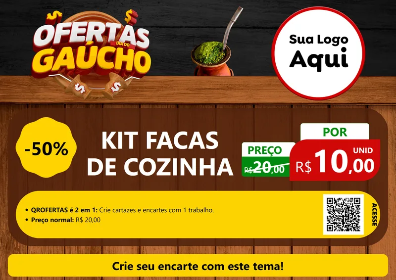 Modelo de Cartaz para Cartaz A4 Horizontal com o tema Ofertas Dia do Gaúcho para Utilidades Domésticas