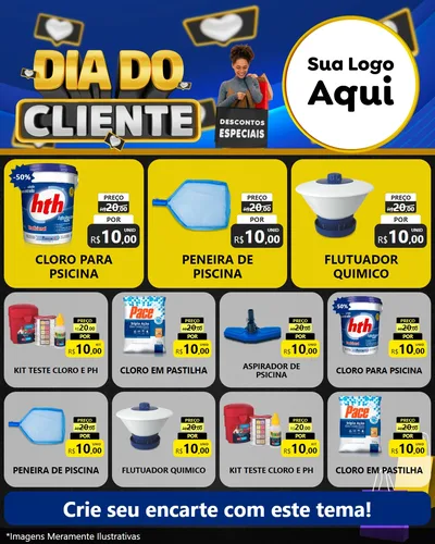 Modelo de Rede Social para Feed Instagram com o tema Dia Do Cliente para Produtos para Piscina