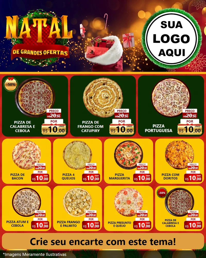 Modelo de Rede Social para Feed Instagram com o tema Natal de Grandes Ofertas para Pizzaria