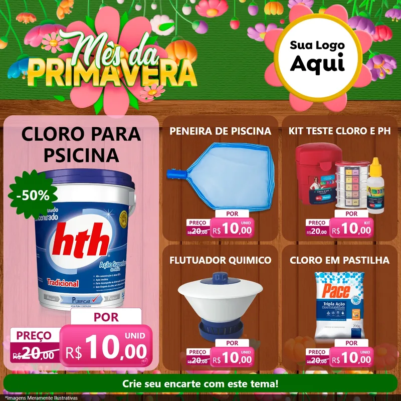 Modelo de Rede Social para Feed Facebook com o tema Mês da Primavera para Produtos para Piscina
