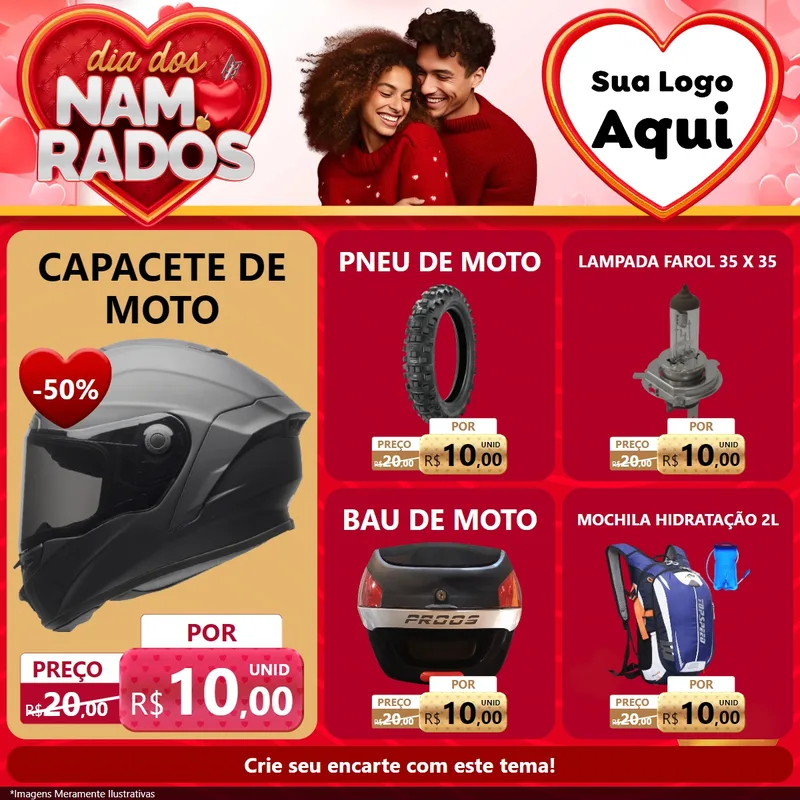 Modelo de Rede Social para Feed Facebook com o tema Dia dos Namorados para Moto peças