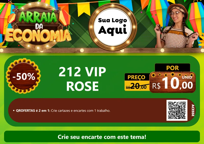 Modelo de Cartaz para Cartaz A4 Horizontal com o tema Arraiá de Economia para Perfumes