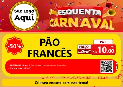 Modelo de Cartaz para Cartaz A4 Horizontal com o tema Esquenta Carnaval para Padaria