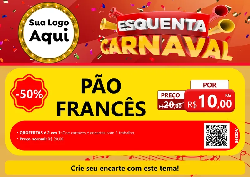 Modelo de Cartaz para Cartaz A4 Horizontal com o tema Esquenta Carnaval para Padaria