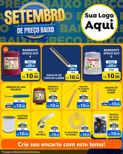 Modelo de Rede Social para Feed Instagram com o tema Setembro De Preço Baixo para Armarinho e Aviamentos
