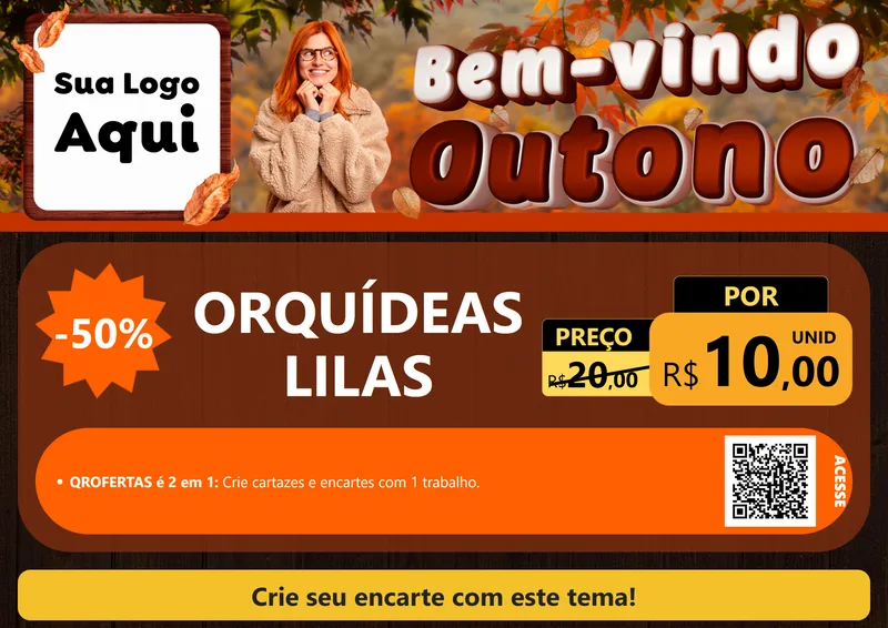 Modelo de Cartaz para Cartaz A4 Horizontal com o tema Bem-vindo Outono para Floricultura e jardim