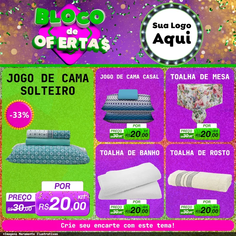 Modelo de Rede Social para Feed Facebook com o tema Bloco de Ofertas para Cama, Mesa e Banho