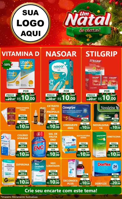 Modelo de Encarte para Encarte Grande com o tema Um Natal de Ofertas para Farmácia